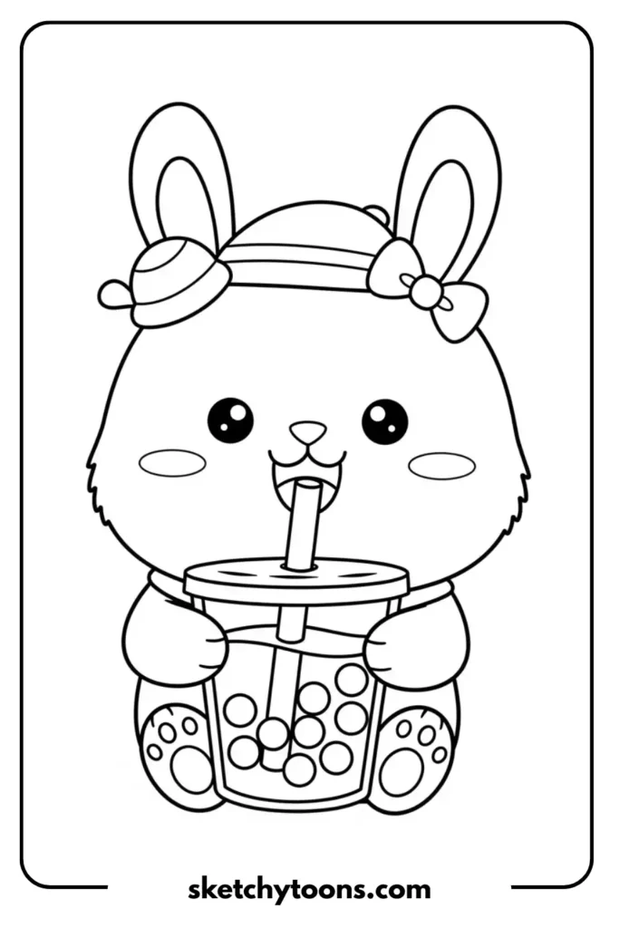bear enjoying a bubble tea coloring pag