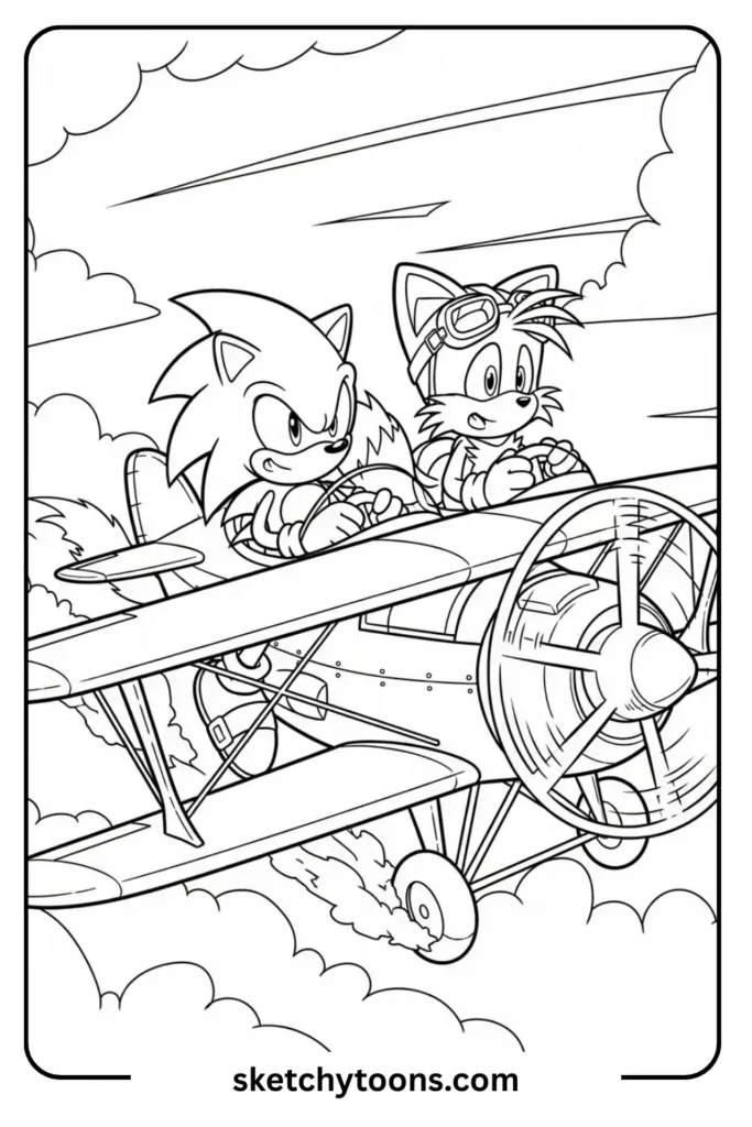 Sonic and Tails flying coloring page