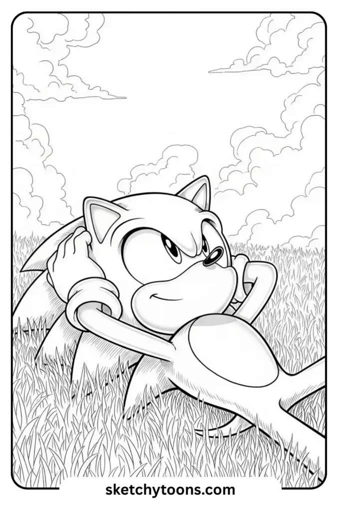 Sonic lying coloring page