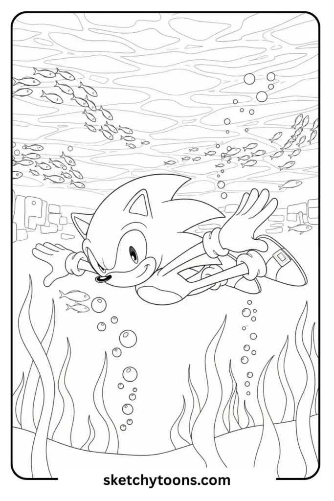Sonic Swimming Coloring Page