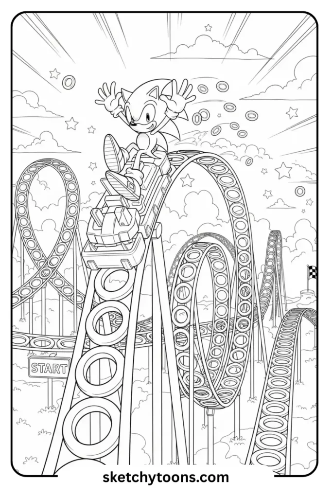 Sonic roller coaster ride coloring page