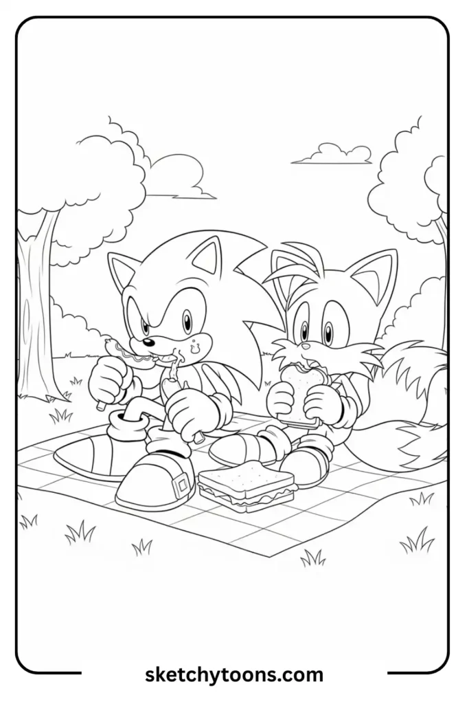 sonic and tail picnic coloring page