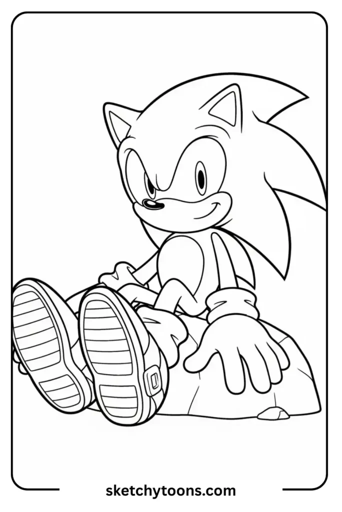 Sonic sitting pose coloring page