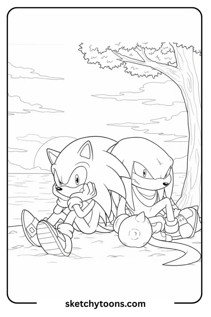 Sonic and Knuckles relaxing coloring page