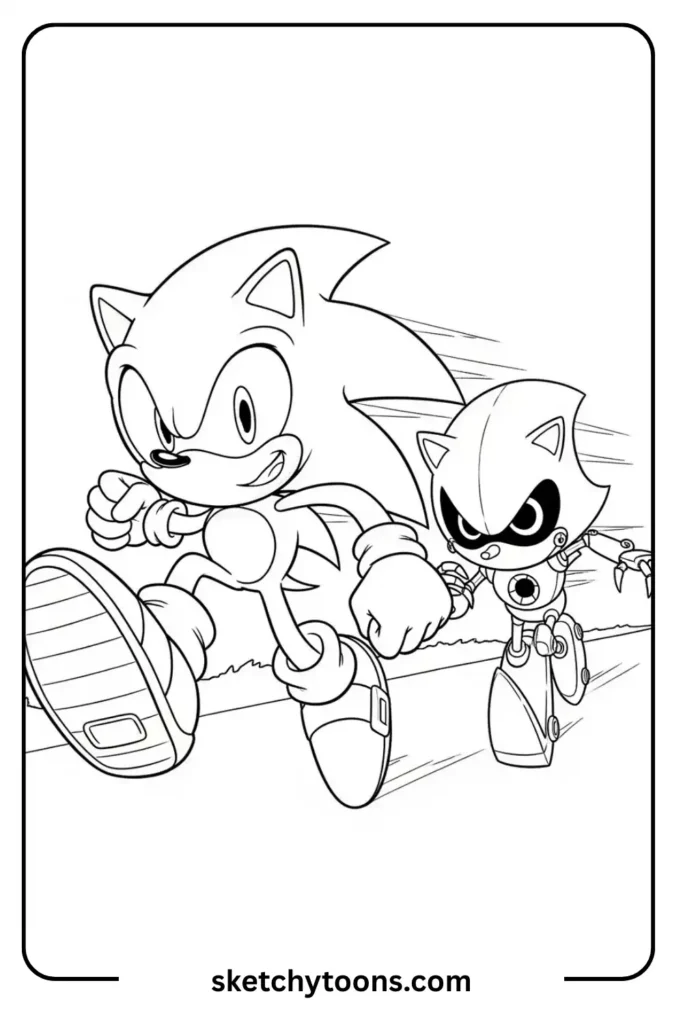 Sonic and Meta Sonic running coloring page