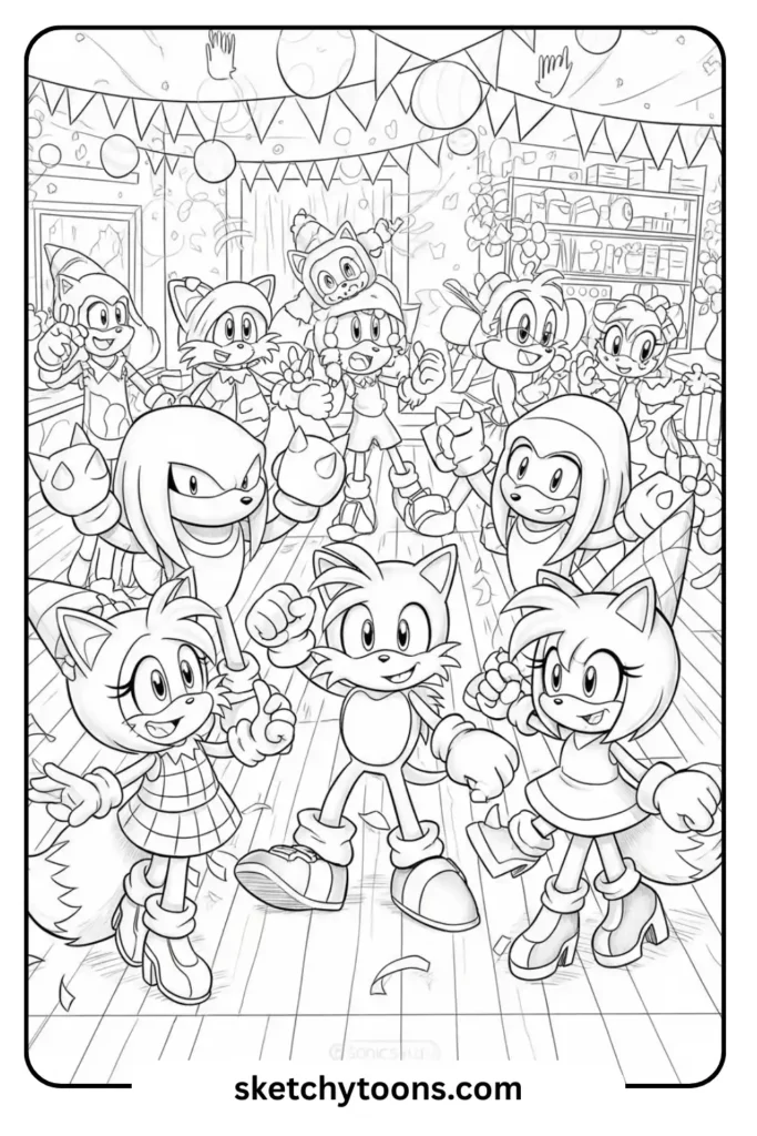 Sonic party coloring page