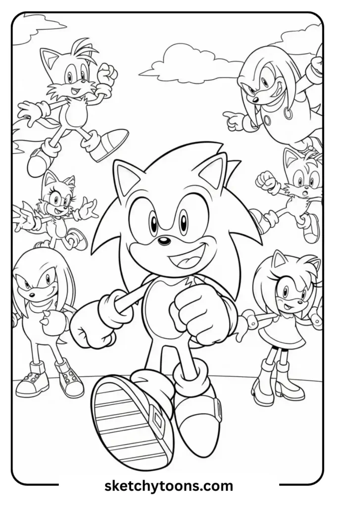 Sonic with his friends coloring page