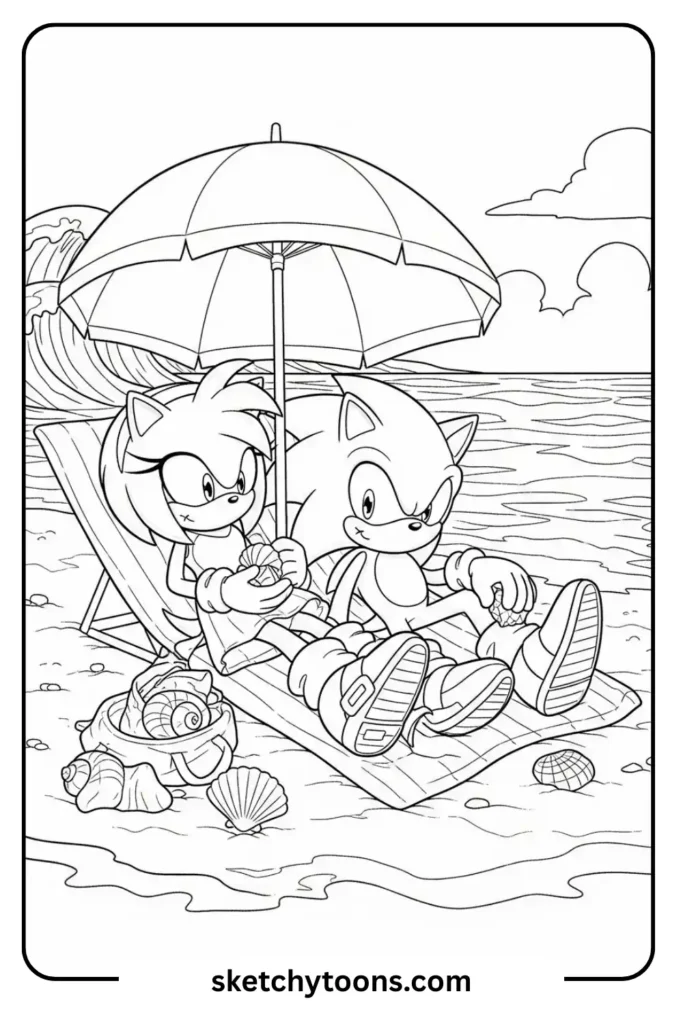 Sonic on the beach coloring page