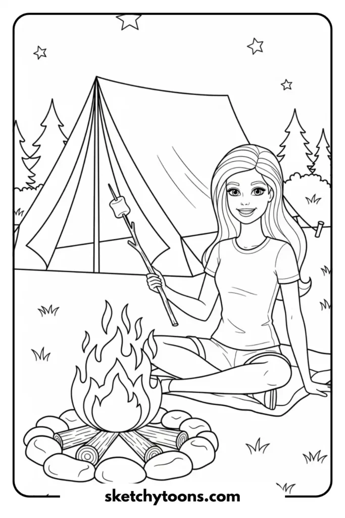 Barbie Camping drawing page