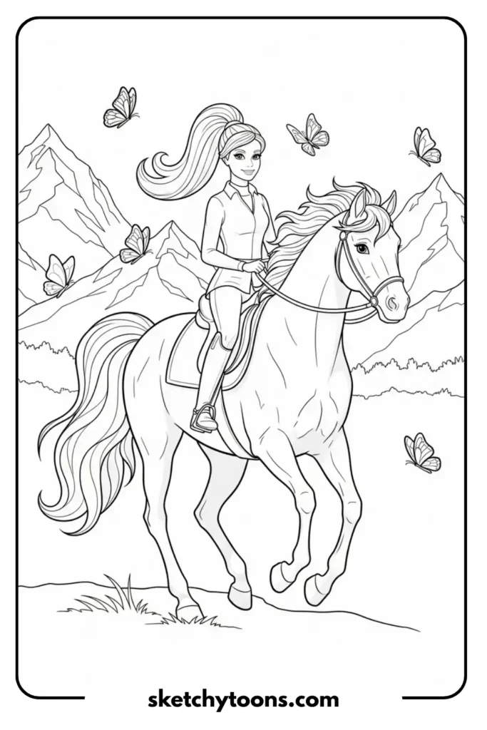Barbie Horse Riding coloring sheet