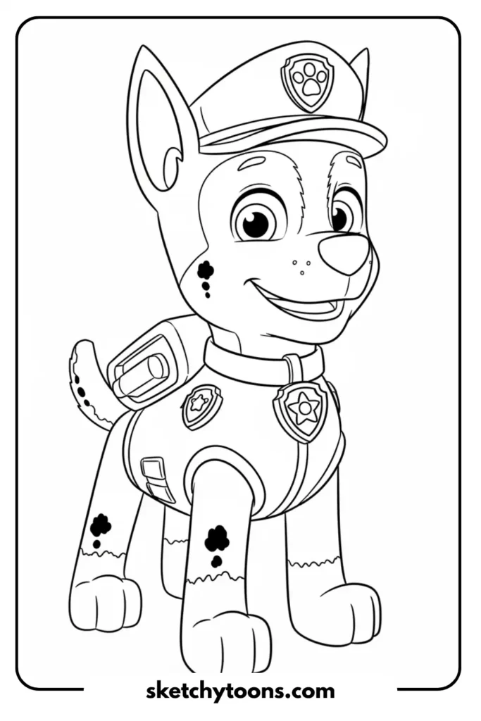 Chase the Police Pup in Action coloring sheet