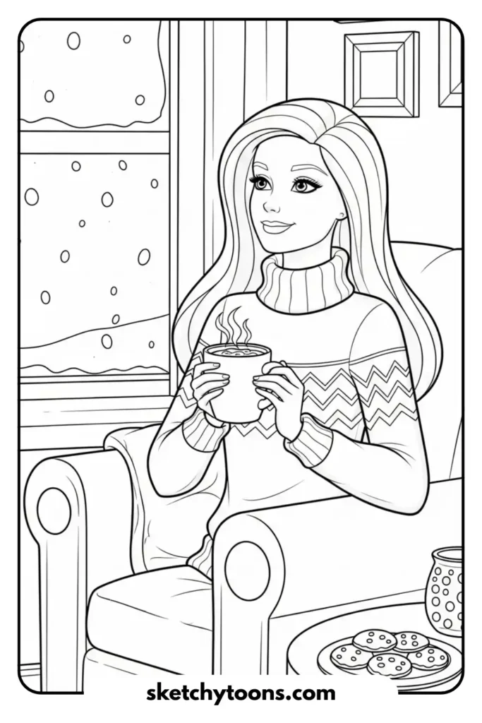 Cozy Barbie coloring sheet