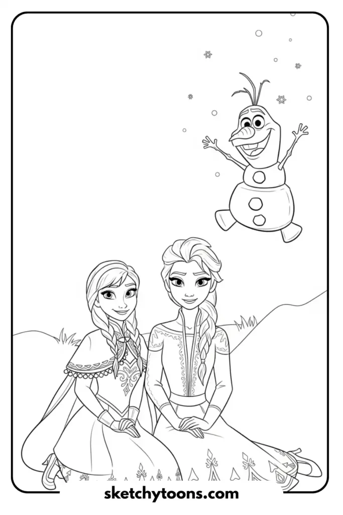 Elsa, Anna, and Olaf Sitting creative page