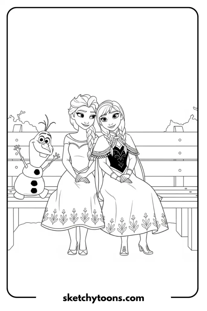 Elsa, Anna, and Olaf Walking creative page