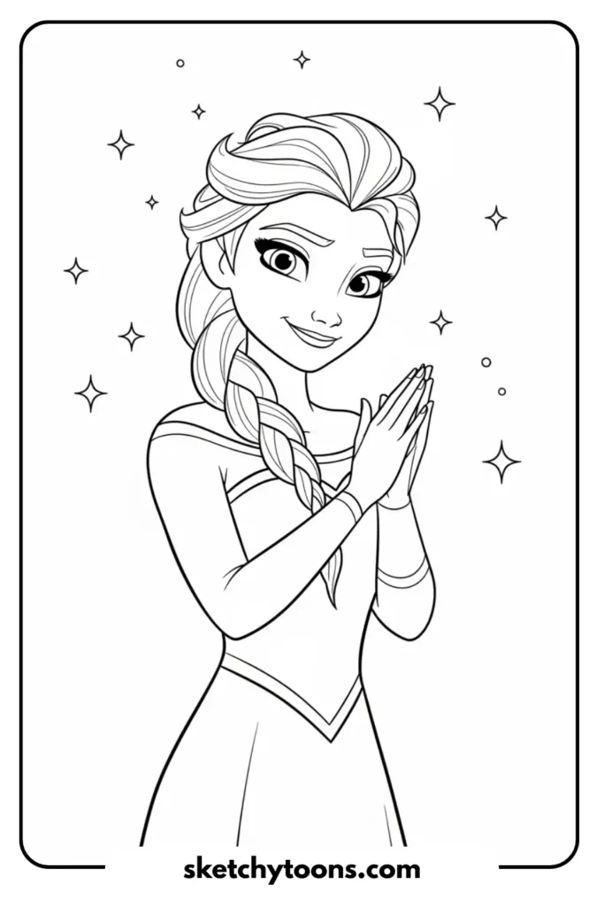 Elsa Clapping with Sparkles coloring page