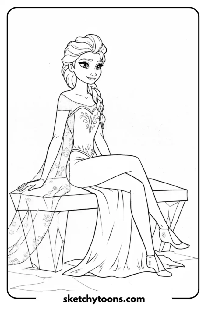Elsa Relaxing on Ice Bench sketch page