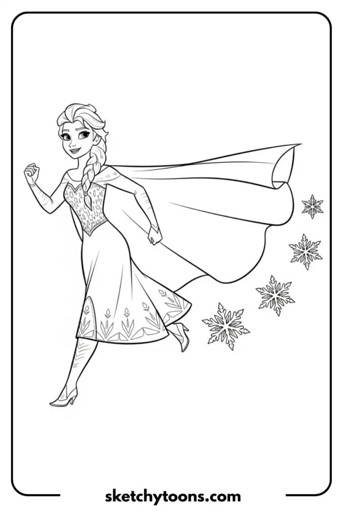 Elsa Running with Snow Trail art page