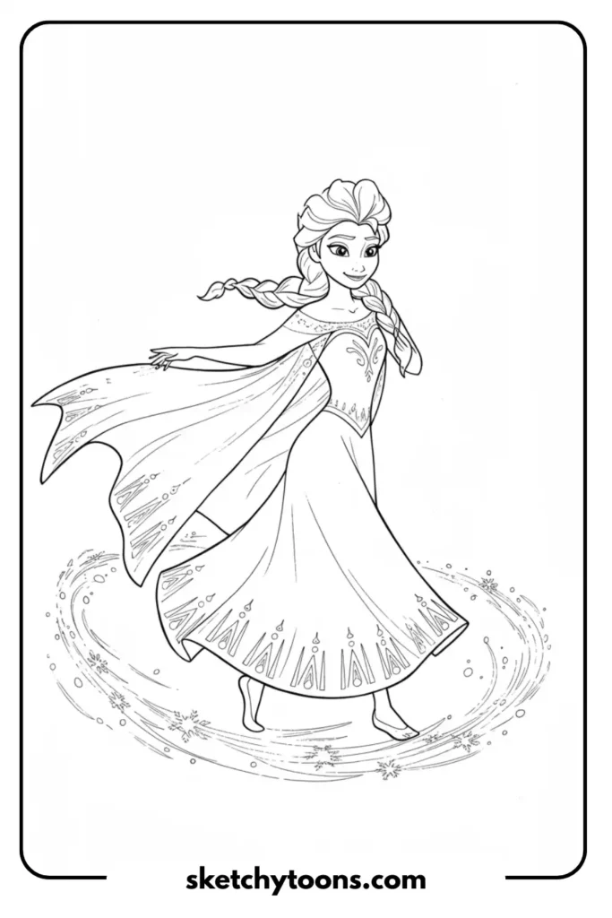 Elsa Twirling with Snow Swirl Painting sheet
