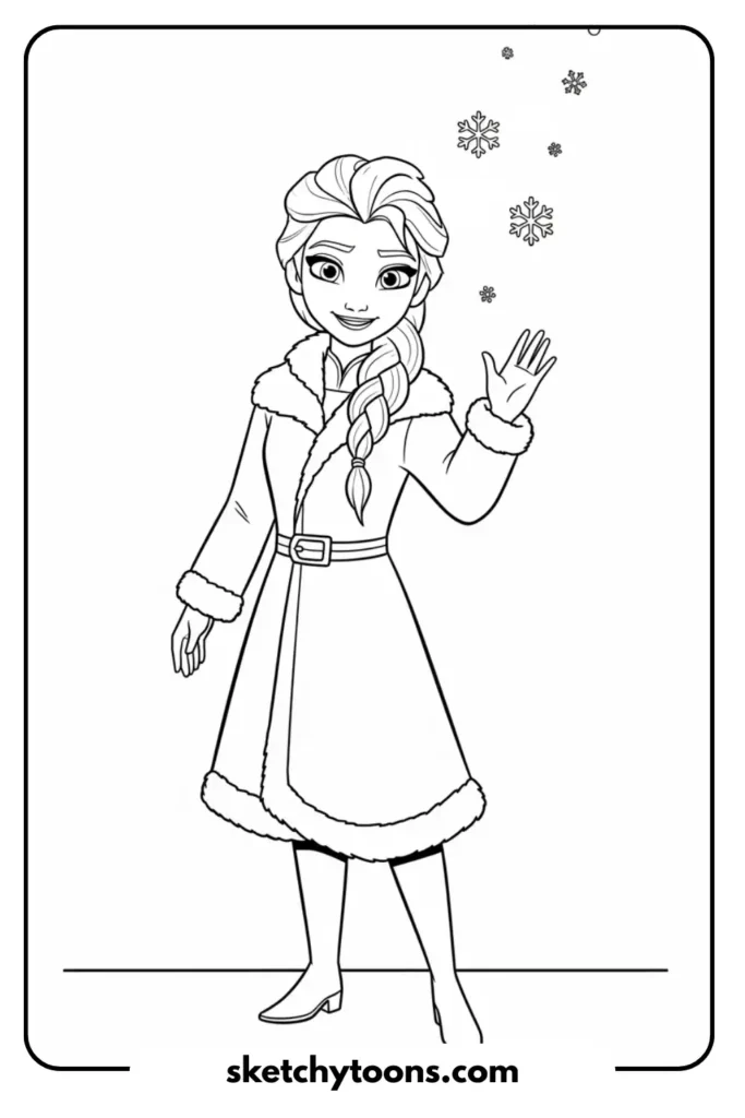 Elsa Waving in Winter Coat coloring page