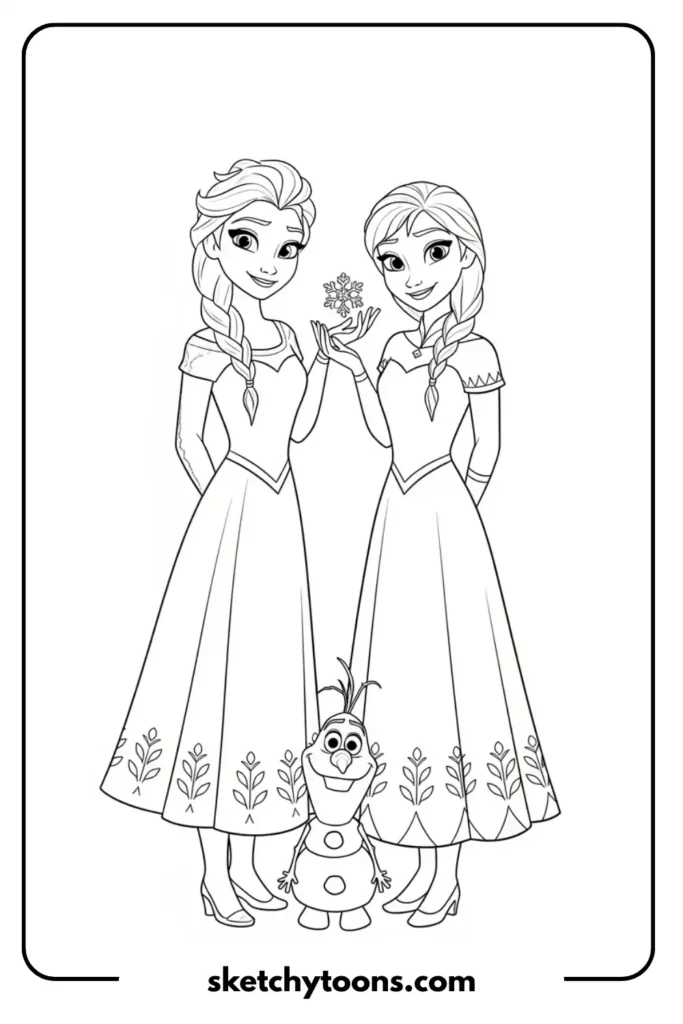 Elsa and Anna in Frozen Forest sketch page