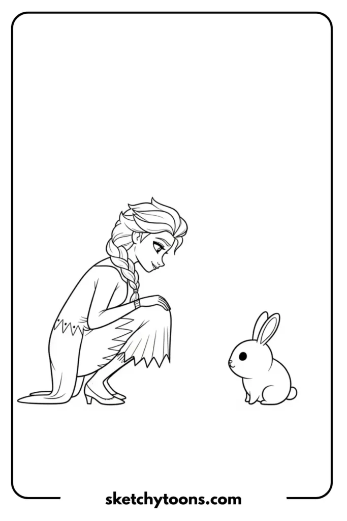 Elsa and Rabbit coloring sheet