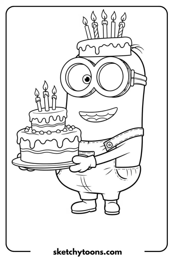 Minion Holding a Birthday Cake color sheet