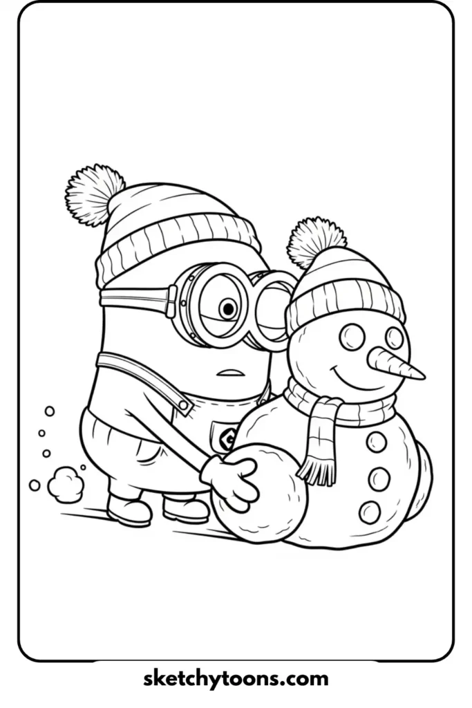 Minion with a Snowman fun sheet