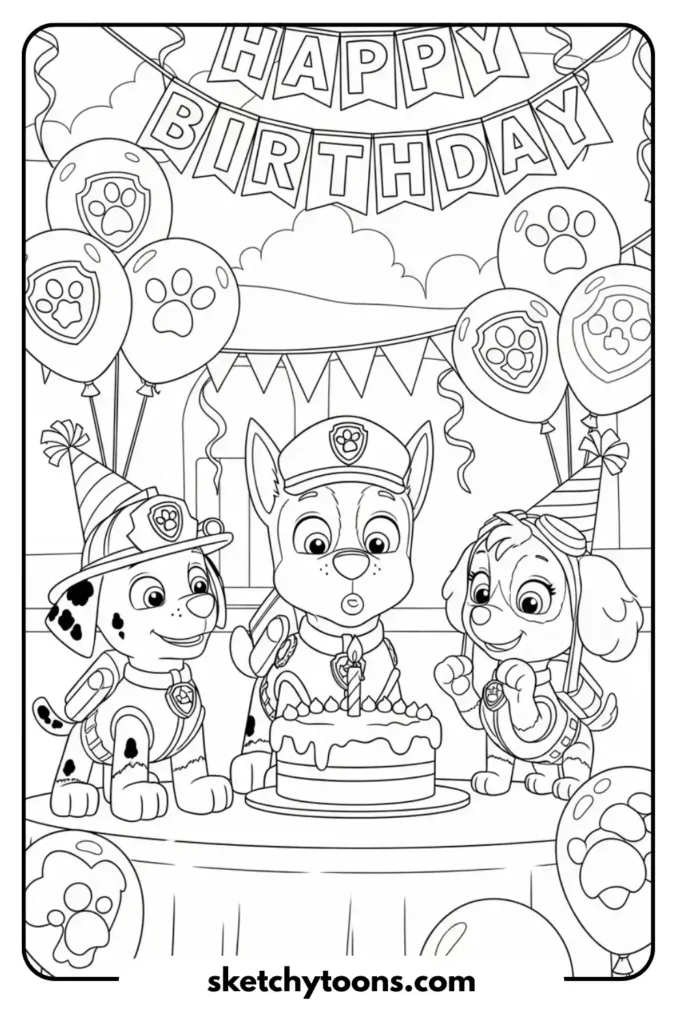 Paw Patrol Pups in the Snow sketch sheet