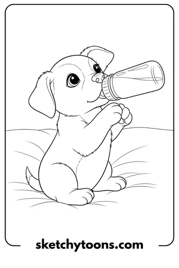 Baby Puppy With Milk Bottle