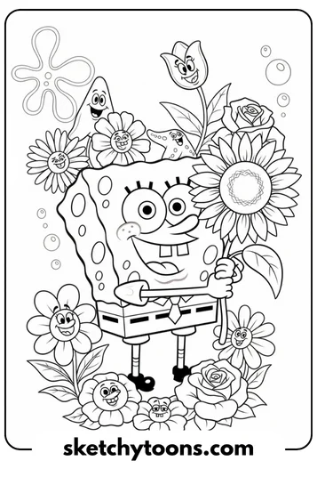 SpongeBob coloring pages 26 Flower SpongeBob