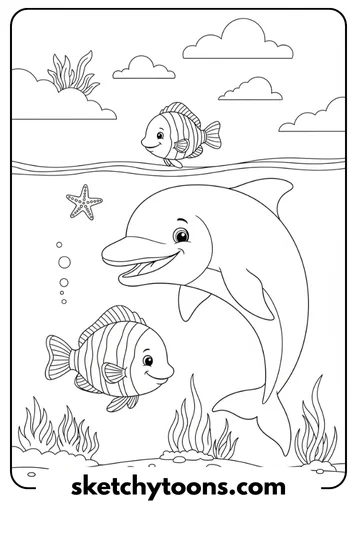 Happy Dolphin and Fish
