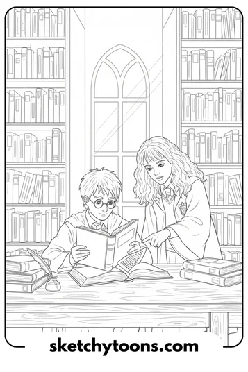 Harry and Hermione in the Library