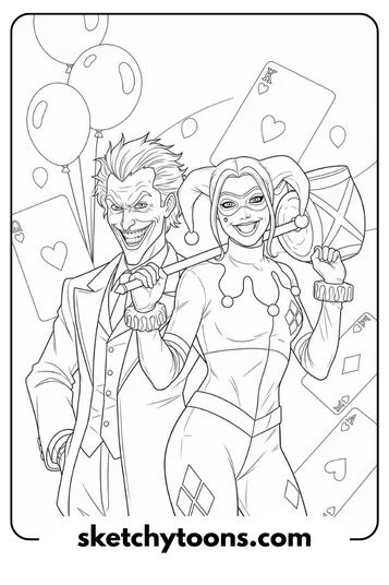 Joker Coloring Pages 10 Joker with Harley Quinn coloring sheet
