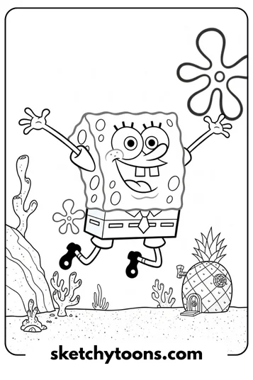 SpongeBob coloring pages 51 Jumping SpongeBob