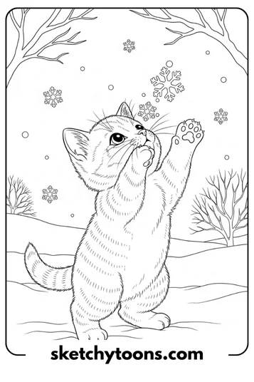 Kitten Coloring Pages 35 Kitten Catching Snowflakes