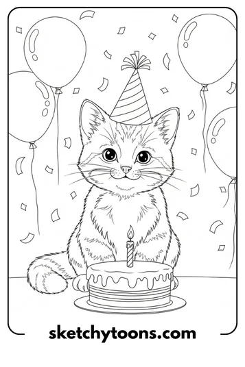 Kitten Coloring Pages 47 Kitten Celebrating Birthday
