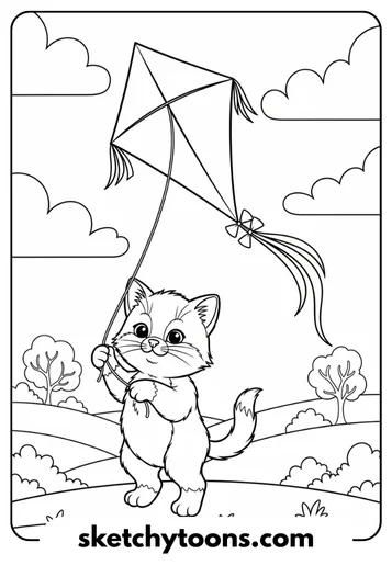 Kitten Coloring Pages 21 Kitten Flying a Kite