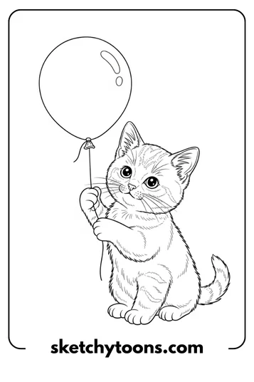 Kitten Coloring Pages 14 Kitten Holding a Balloon