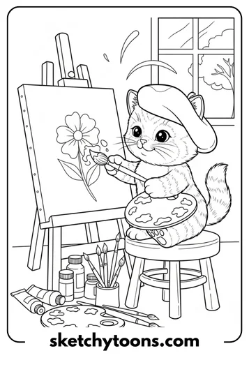 Kitten Coloring Pages 32 Kitten Painting a Picture art sheet