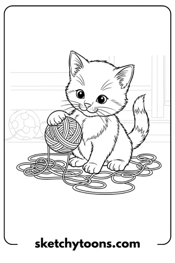 Kitten Coloring Pages 2 Kitten Playing With Yarn coloring page