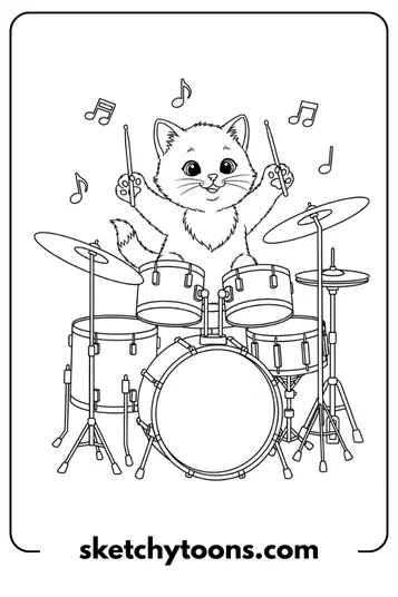 Kitten Coloring Pages 28 Kitten Playing the Drum