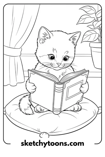 Kitten Coloring Pages 13 Kitten Reading a Book