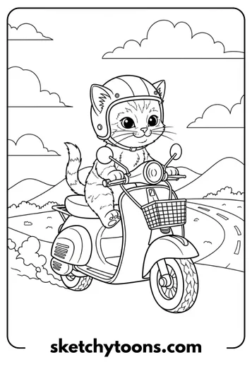 Kitten Coloring Pages 36 Kitten Riding a Scooter
