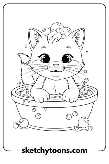 Kitten Coloring Pages 11 Kitten Taking a Bath