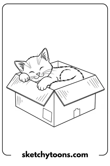 Kitten Coloring Pages 24 Kitten Taking a Nap in a Box coloring page