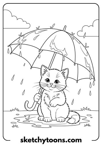 Kitten Coloring Pages 46 Kitten Under an Umbrella