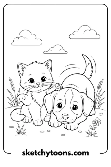 Kitten Coloring Pages 9 Kitten and Puppy Friends art sheet