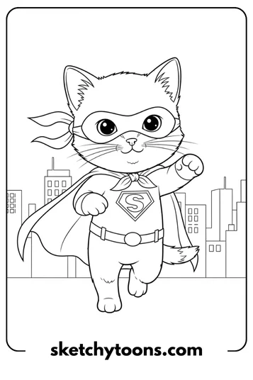 Kitten Coloring Pages 27 Kitten as a Superhero color sheet