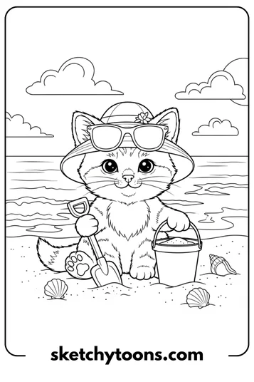 Kitten Coloring Pages 23 Kitten at the Beach