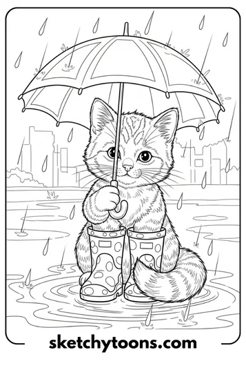 Kitten Coloring Pages 26 Kitten in Rain Boots
